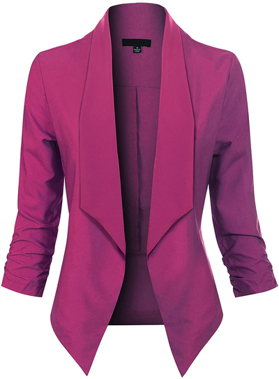 MixMatchy Women's Solid 3/4 Sleeve Open Front Formal Style Blazer