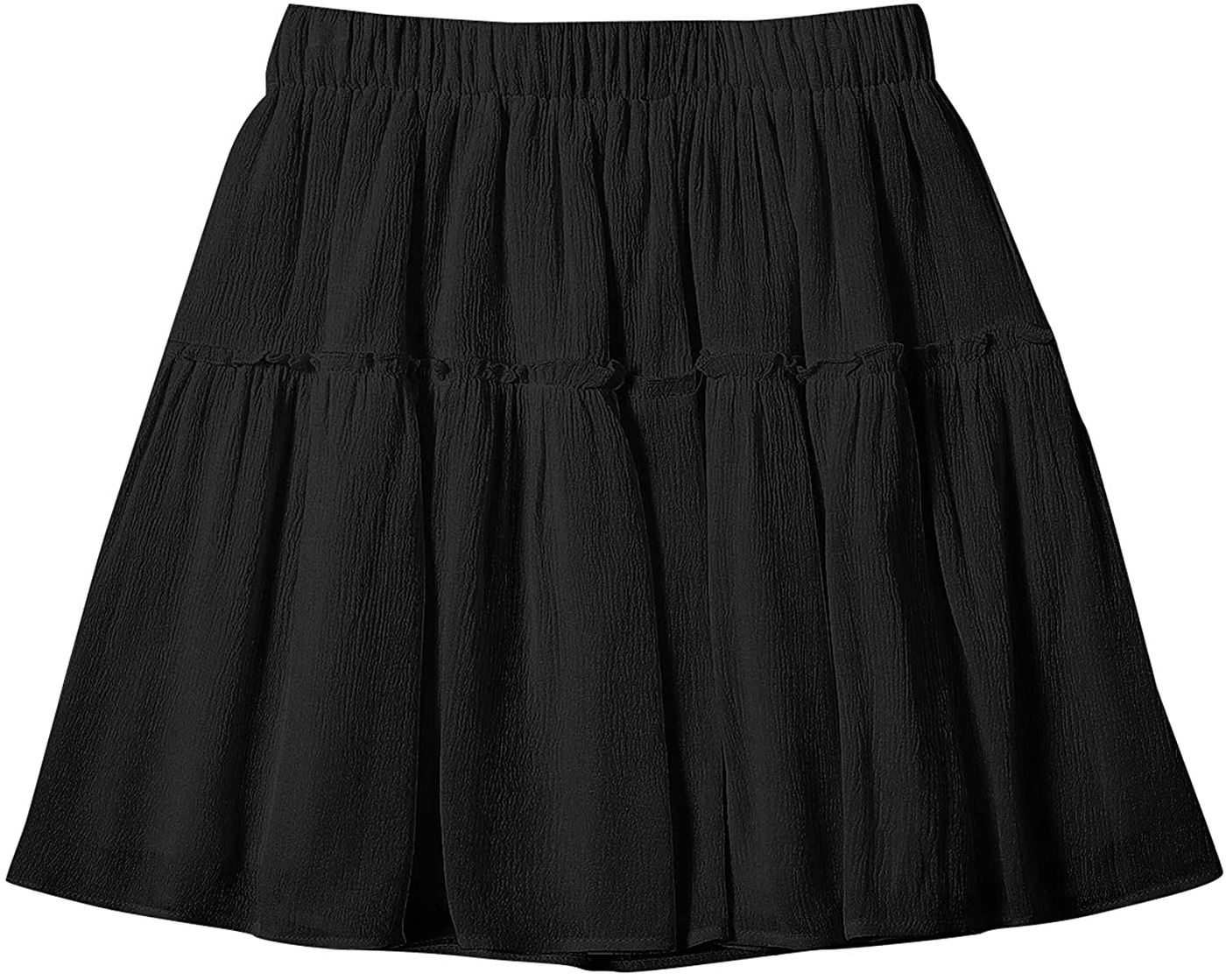 SheIn Women's Elastic Waist Frill Mini Skirt Flared A Line Solid Short Skirts