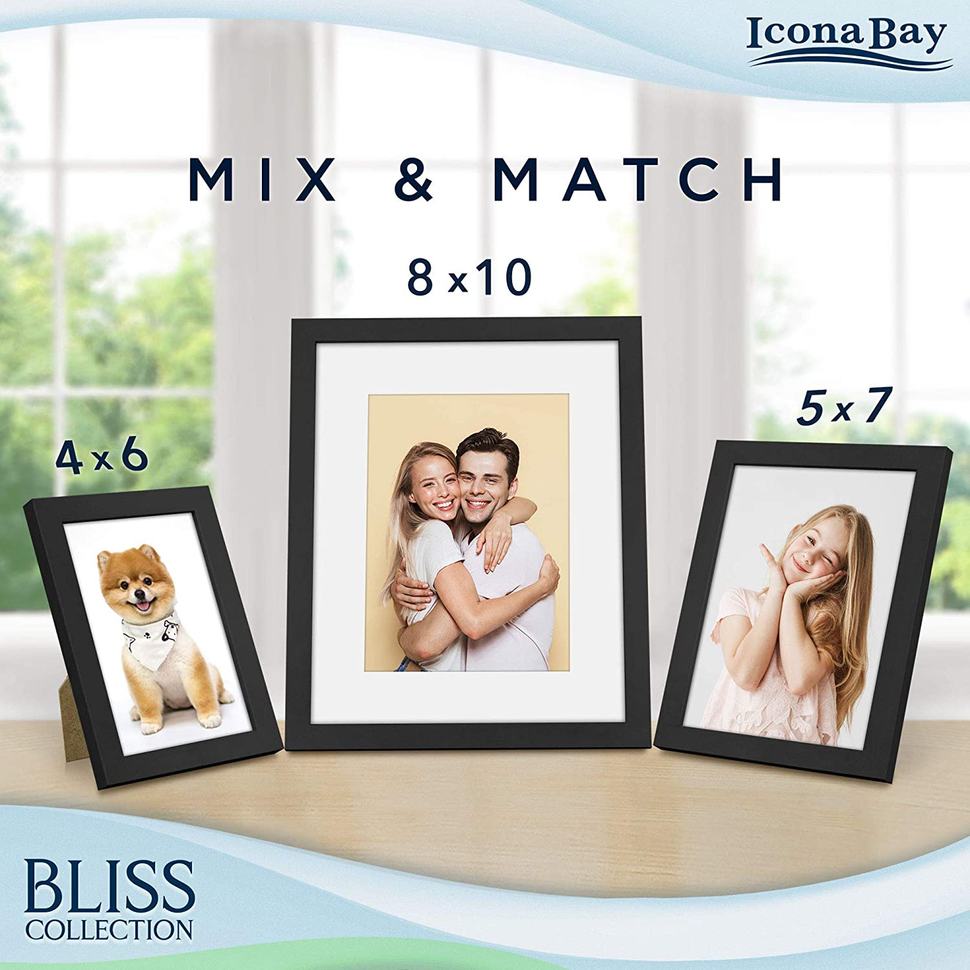 Icona Bay 4x6 Picture Frames (Black, 12 Pack), Modern Style Wood Composite Frames Table Top or Wall Mount, Bliss Collection