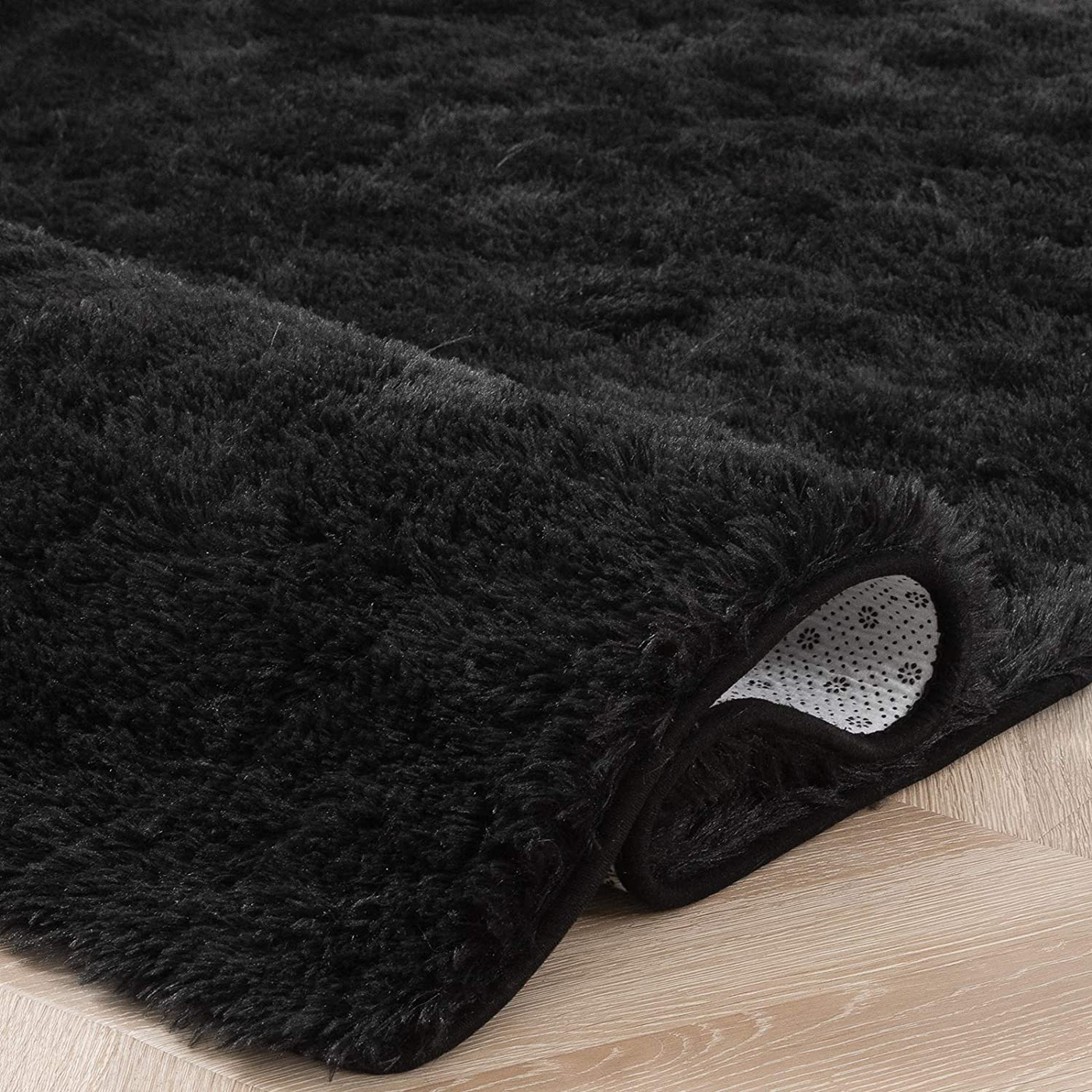 Quenlife Soft Bedroom Rug, Plush Shaggy Carpet Rug for Living Room, Fluffy Area Rug for Kids Grils Room Nursery Home Decor Fuzzy Rugs with Anti-Slip Bottom, 4 x 6ft, Black