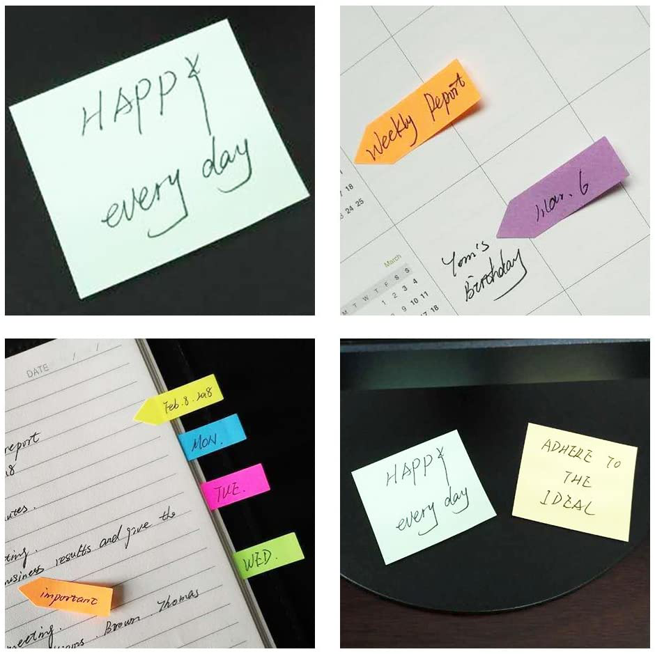 Sticky Notes Page Markers Colored Index Tabs Flags Bundle Set,2 Mini Rectangular Notes And 6 Index Arrow Flags Organizer（640pcs）, With a 15 cm (6 inch) Ruler. Leather Look Design Holder（1Set）.YISEEK