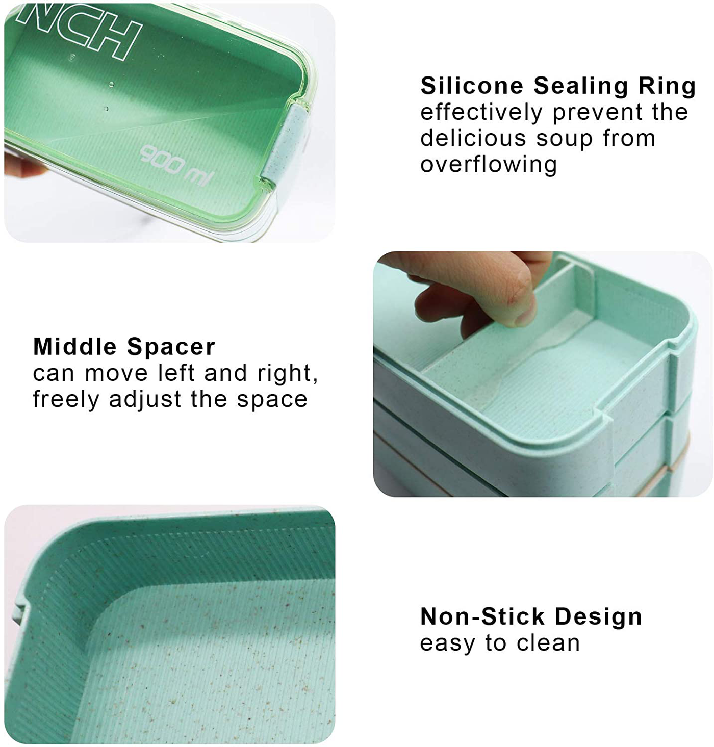 Koccido Bento Box Lunch Box Kit,Japanese Lunch Box 3-In-1 Compartment,Stackable Lunch Box Leakproof Lunch Container,Bento Lunch Box for Kids and Adults
