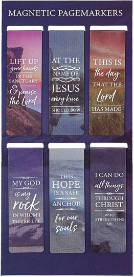 Christian Art Gifts Set of 6 Lift Up Your Hands Scenic Nature Inspirational Magnetic Bible Verse Bookmark with Scripture, Size Small 2.3" x .75"