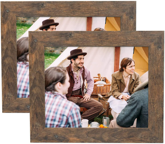 Frametory, Set of 2-8x10 Photo Frame - Brown Grain Color, Wide Moulding Design - Wall Hanger, Back Turn Buttons, Easel Stand - Wall Display or Tabletop Display