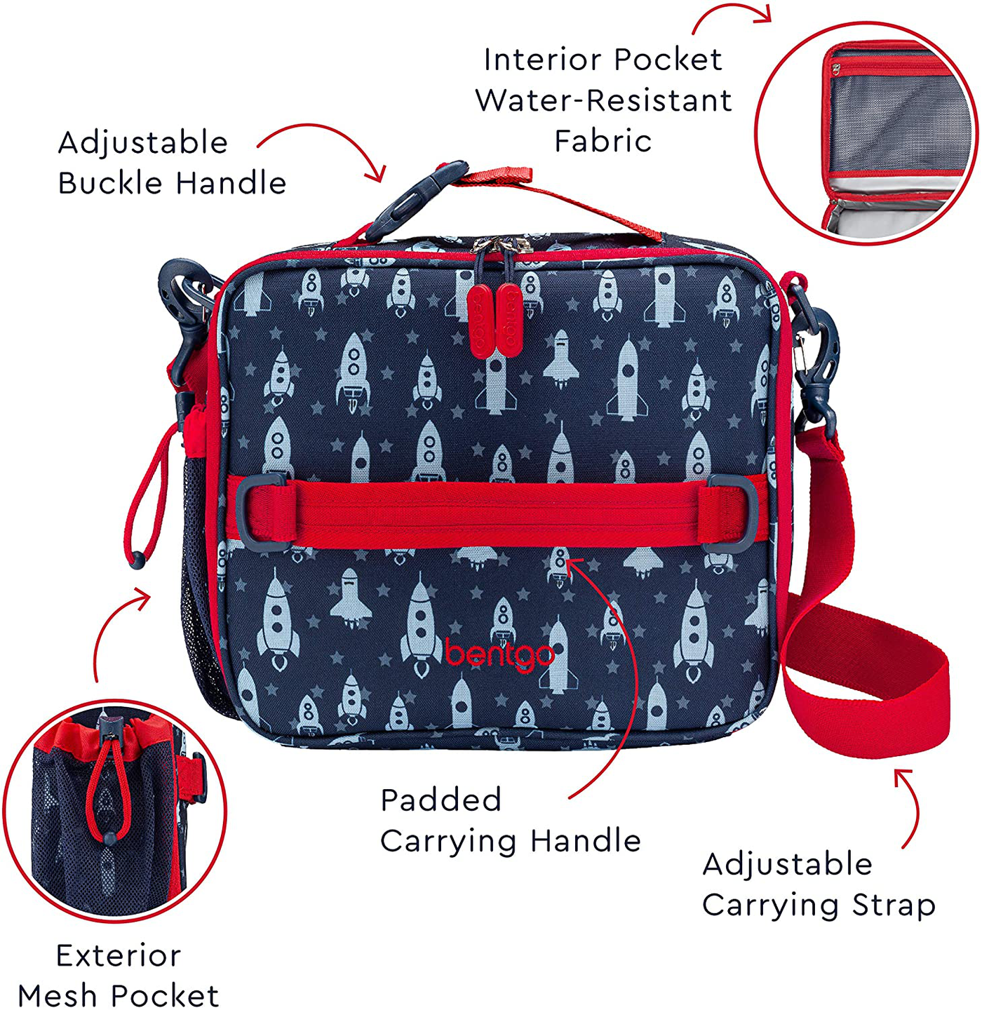 Bentgo Kids Prints Lunch Bag - Double Insulated, Durable, Water-Resistant Fabric with Interior and Exterior Zippered Pockets and External Bottle Holder- Ideal for Children of All Ages (Trucks)