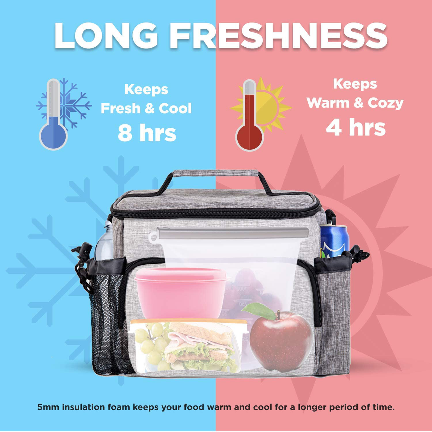 Inspirit Lunch Bag for Women - Mens Lunch Box, 14-Can Meal Prep Lunch Bag, Lunch Bags for Men, Soft Cooler Lunch Tote, Insulated Lunch Box Large Lunch Bag with 2 Silicone Bags (Charcoal Grey)