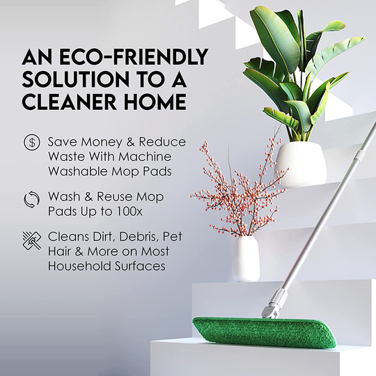 Turbo Microfiber Mop Floor Cleaning System - 18-inch Sweeper with 4 Reusable Pads and 360-Spin Mop Head with Extendable Handle - Household Cleaning Supplies and Tools