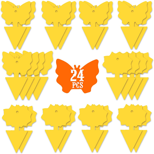 24PCS Fruit Fly Sticky Traps, Fungus Gnat Traps Insect Trap for Plants Kitchen Indoor and Outdoor（24 Light Yellow）