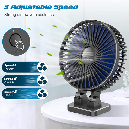 3 Speed 5 inch USB Fan for Desk - Rotating & Quiet