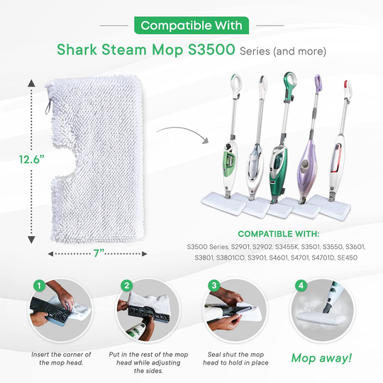 Mop Pads Compatible with Shark Steam Pocket Mop Professional Fit Series S3500 S2901 S2902 S3455K S3501 S3550 S3601 S3801 S3901 S4601 S4701 SE450 - Replacement Microfiber Cloth Head Covers 4 Pack