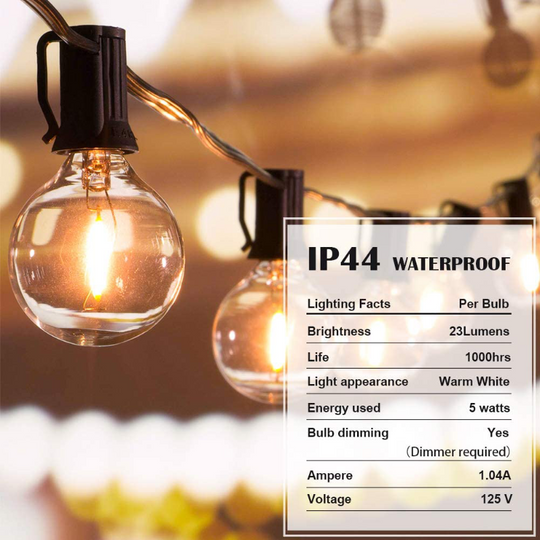 25Ft Waterproof Globe Patio Hanging Lights With 27 Edison Clear Bulbs