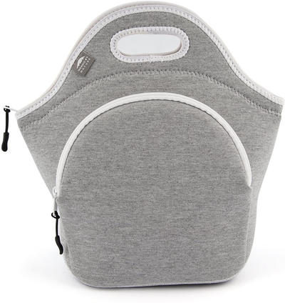 Insulated Large Neoprene Lunch Bag For Women, Men & Kids | Extra Pocket | 5 mm Insulation | 13.5” Big | Washable | Soft Designer Cotton | Best YKK Zipper In The World | LightGrey Lunch Box