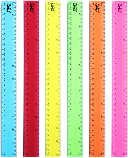 Mr. Pen- Rulers, Rulers 12 Inch, 6 Pack, Assorted Colors, Kids Ruler for School, Rulers for Kids, Ruler with Centimeters and Inches, Plastic Rulers, Kids Ruler, School Ruler, Standard Ruler, Clear