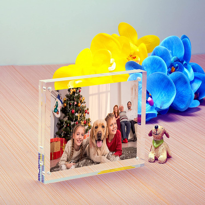 NIUBEE 5x5 Picture Frames, Clear Acrylic Photo Frame with Gift Box Package, 20% Thicker Blocks Magnetic Desktop Card Display