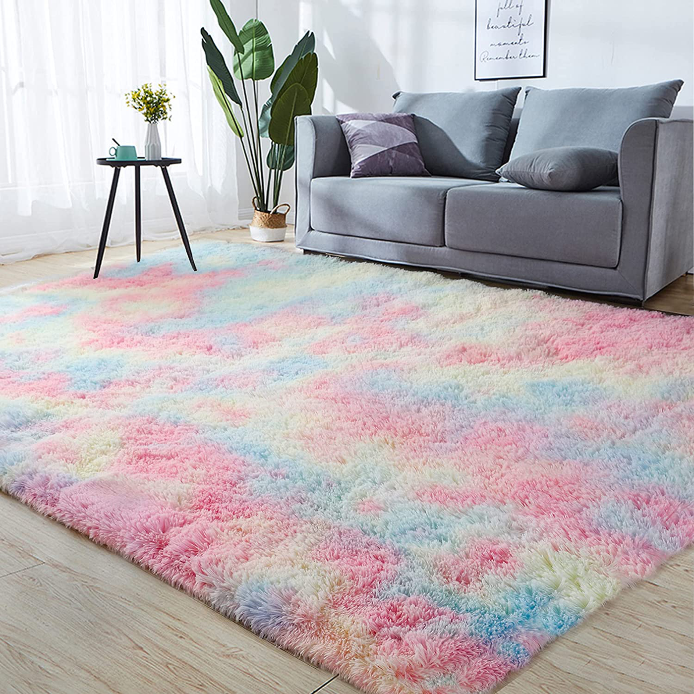 GKLUCKIN Shag Ultra Soft Area Rug, Fluffy 5'x8' Rainbow Rugs Plush Fuzzy Non-Skid Indoor Faux Fur Rugs Furry Carpets for Living Room Bedroom Nursery Kids Playroom Decor