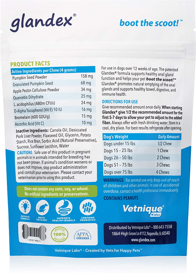 Glandex Anal Gland Soft Chew Treats with Pumpkin for Dogs 30ct Chews with Digestive Enzymes, Probiotics Fiber Supplement for Dogs – Vet Recommended - Boot The Scoot - by Vetnique Labs