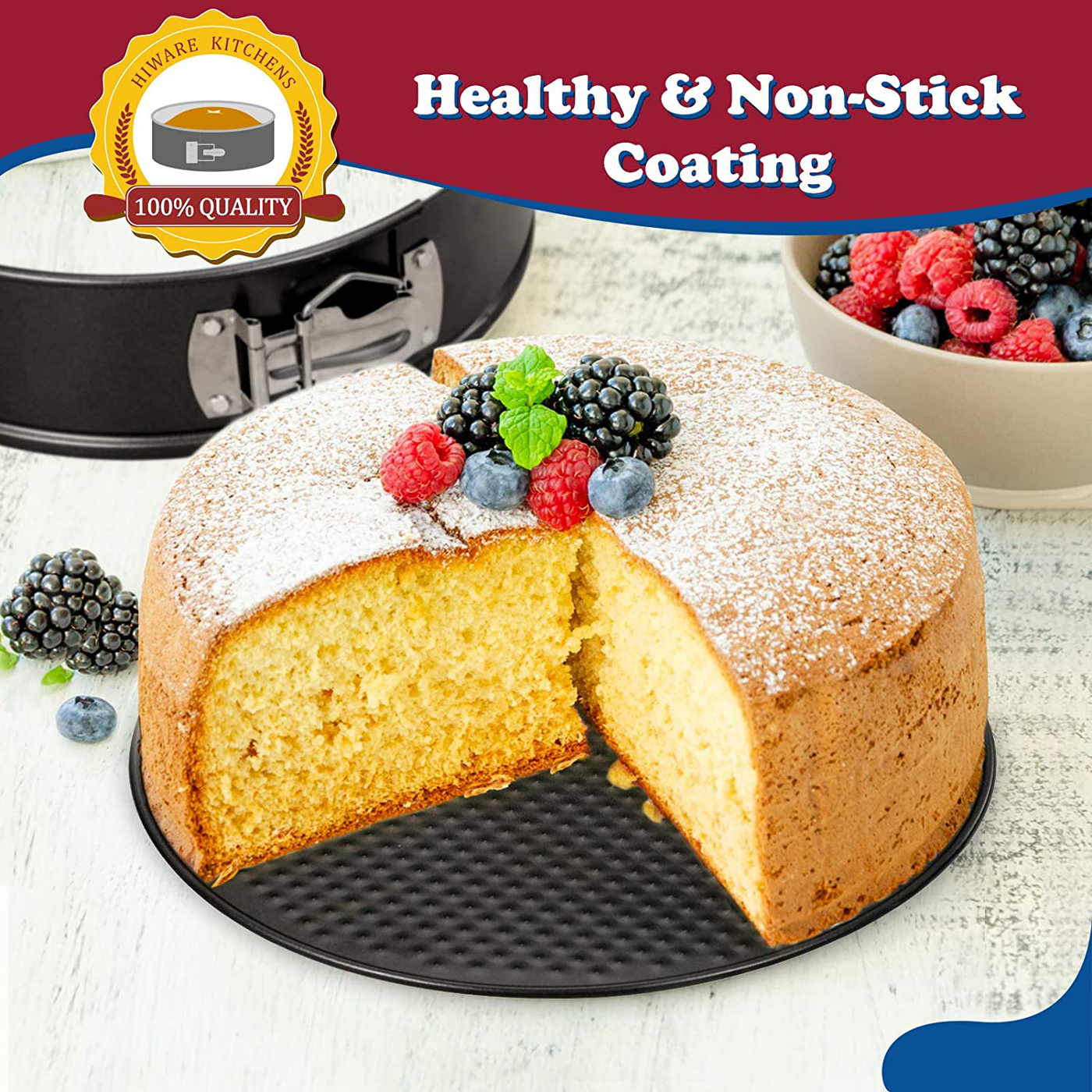 Hiware 8 Inch Non-stick Springform Pan with Removable Bottom - Leakproof Cheesecake Pan with 50 Pcs Parchment Paper
