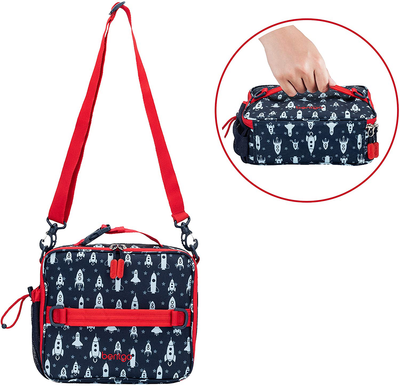 Bentgo Kids Prints Lunch Bag - Double Insulated, Durable, Water-Resistant Fabric with Interior and Exterior Zippered Pockets and External Bottle Holder- Ideal for Children of All Ages (Rocket)