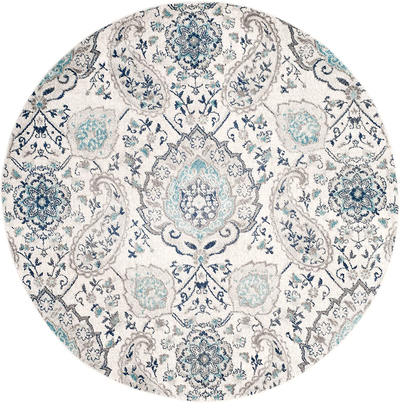 Safavieh Madison Collection MAD600E Boho Chic Glam Paisley Non-Shedding Stain Resistant Living Room Bedroom Area Rug, 4' x 4' Round, Cream / Turquoise