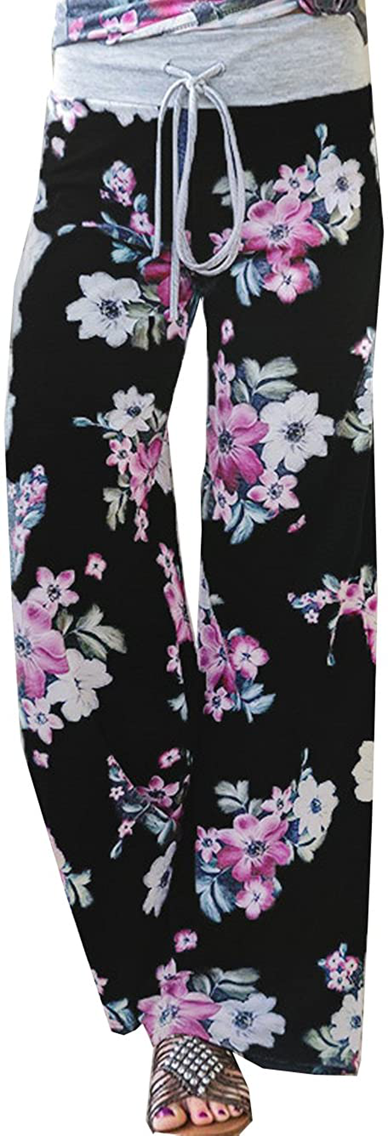 Women's Comfy Stretch Drawstring Palazzo Wide Leg Lounge Pants