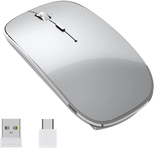 Halpilt Wireless Mouse Rechargeable, Portable, Silent Click USB-A Type-C Dual Mode 3 Adjustable DPI Business Office Leisure Home Small Mouse (Q23S Grey)