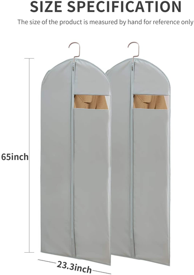 Dress Bags for Gowns Long, 65'' Long Dress Clear Garment Bag(Set of 2, 23.3'' X 65'' )