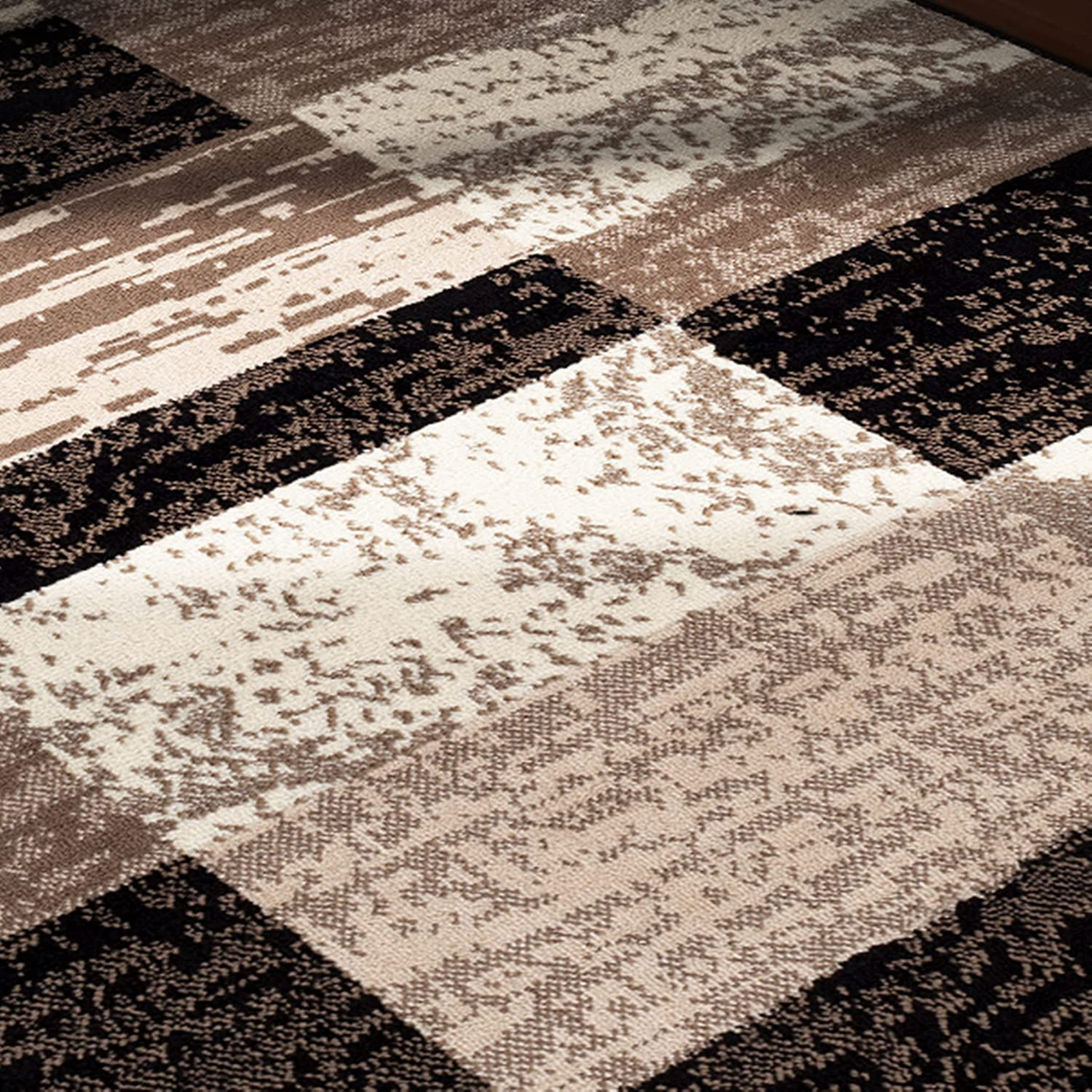 SUPERIOR Rockwood Modern Geometric Patchwork Polypropylene Indoor Area Rug or Runner with Jute Backing, 2'6" X 8', Chocolate