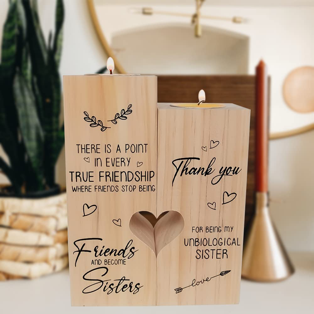 Best Friend Birthday Gifts for Women-to My Bestie Candle Holder- Thank You for Being My Unbiological Sister Women Girls Friends Personalized Gifts Friendship Birthday Wooden Candle Holder