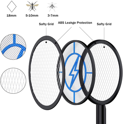 Bug Zapper 4000V Mosquito Killer USB Rechargeable Electric Fly Swatter Racket Zap for Home, Powerful Grid, Outdoor, Pest Insects Control w/Base, 3 Layers Mesh Safety Protection Safe to Touch (Black)