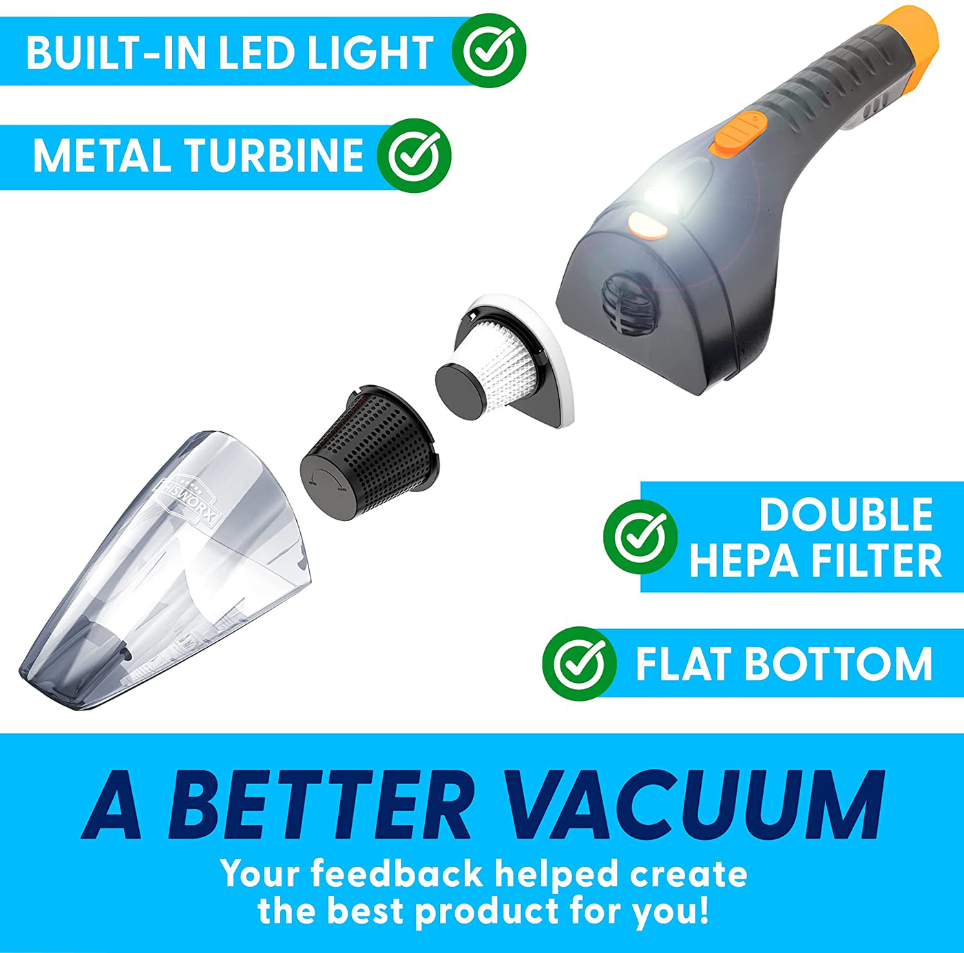 Portable Car Vacuum Cleaner: High Power Handheld Vacuum w/LED Light -110W 12v Best Car & Auto Accessories Kit for Detailing and Cleaning Car Interior - 16 Foot Cable