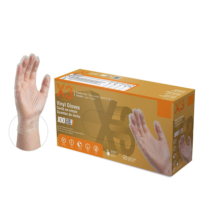 X3 Clear Vinyl Industrial Gloves, Box of 100, 3 Mil, Size Medium, Latex Free, Powder Free, Disposable, Food Safe, GPX344100-BX