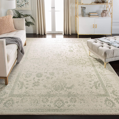 Safavieh Adirondack Collection ADR109V Oriental Distressed Non-Shedding Living Room Bedroom Dining Home Office Area Rug, 6' x 6' Square, Ivory / Sage