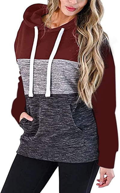 Barlver Women's Casual Hoodies Long Sleeve Sweatshirts Cowl Neck Drawstring Hooded Pullover Top with Pockets