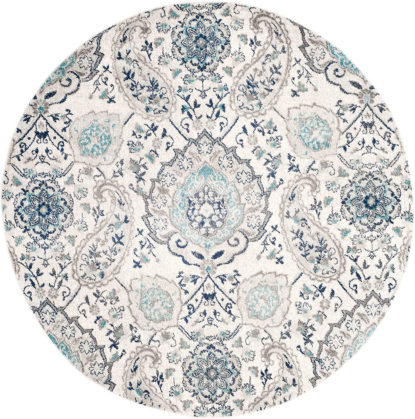 Safavieh Madison Collection MAD600C Boho Chic Glam Paisley Non-Shedding Dining Room Entryway Foyer Living Room Bedroom Area Rug, 5'3" x 5'3" Round, Cream / Light Grey