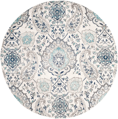 Safavieh Madison Collection MAD600C Boho Chic Glam Paisley Non-Shedding Dining Room Entryway Foyer Living Room Bedroom Area Rug, 5'3" x 5'3" Round, Cream / Light Grey