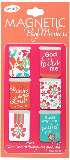 Christian Art Gifts Set of 6 God Loves Me Retro Inspirational Magnetic Bible Verse Bookmark with Scripture, Size Extra Small 1" x .75"