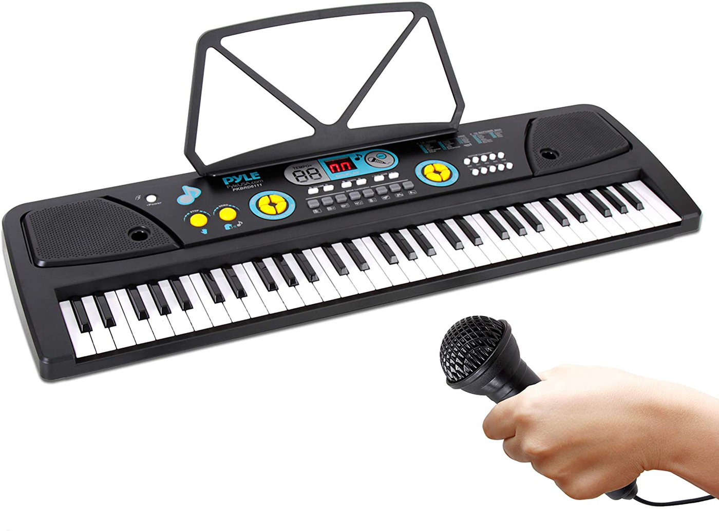 Digital Piano Keyboard - Portable Key Learning Keyboard for Beginners w/ Drum Pad, Recording, Microphone, Music Sheet Stand & Built-in Speaker