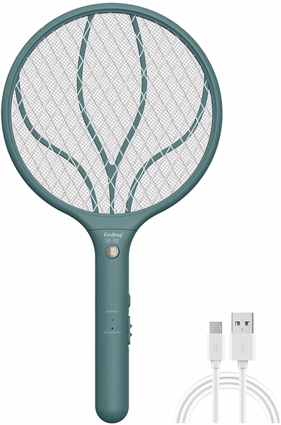 Endbug Rechargeable Fly Swatter Racket Handheld Bug Zapper with LED Light, USB Charging Electric Mosquito, Fly Insect Killer Indoor Outdoor (Green)