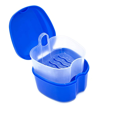 Genco Dental Denture Case, Denture Box with Strainer, Night Cleaner Denture Bath Box for Retainer, Mouthguard, False Teeth, and Denture Cleaning (Teal)