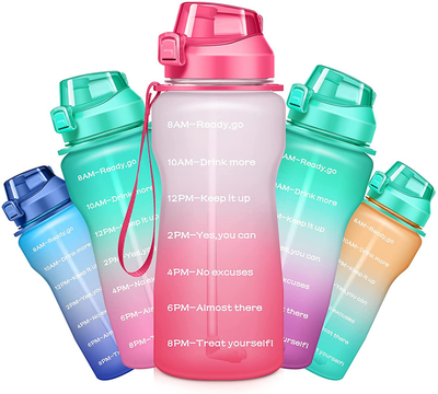 Ahape Gallon Motivational 64/100 oz Water Bottle with Time Marker & Straw, Large Daily Water Jug for Fitness Gym Outdoor Sports, Remind of All Day Hydration, Leak Proof, BPA Free (ombre pink, 64oz)