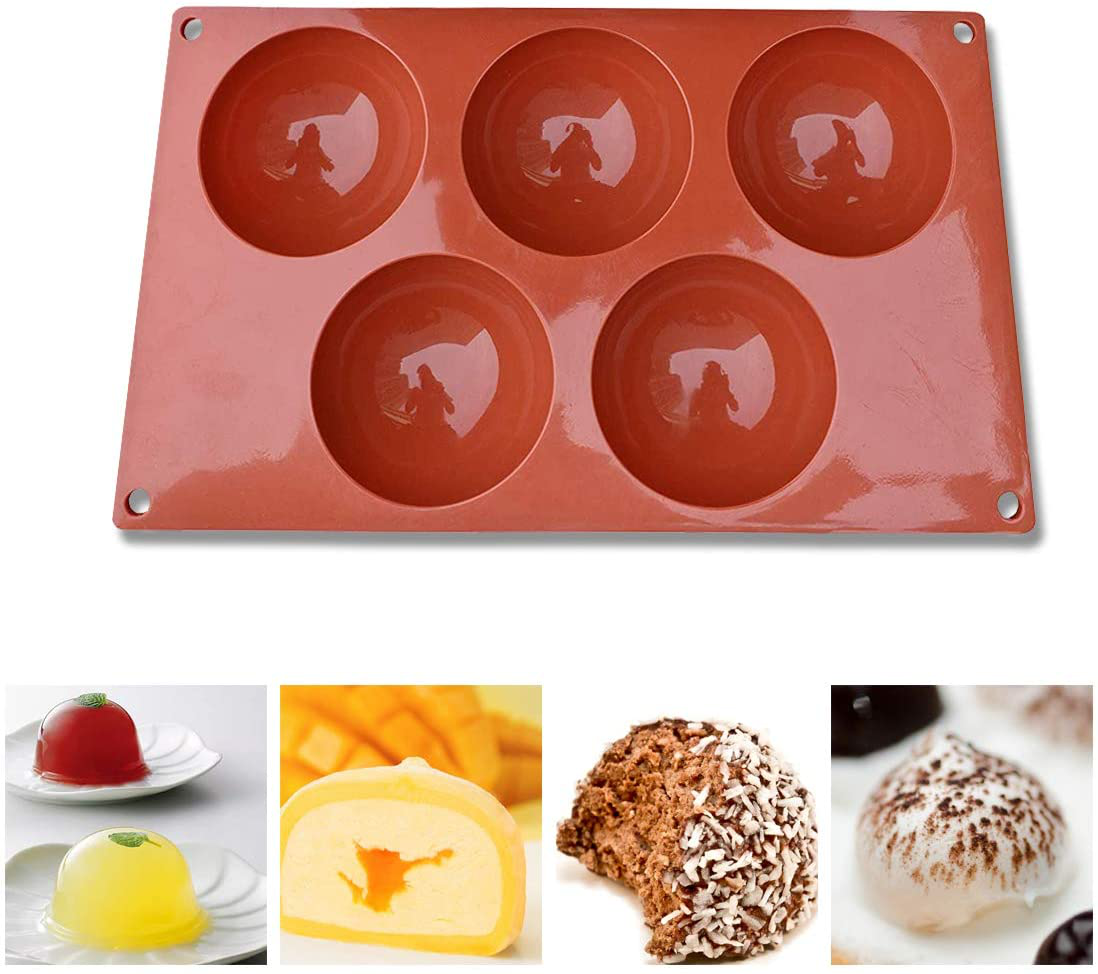 Flame Large Semi Sphere Silicone Mold for Making Hot Chocolate Bomb (5 Holes)