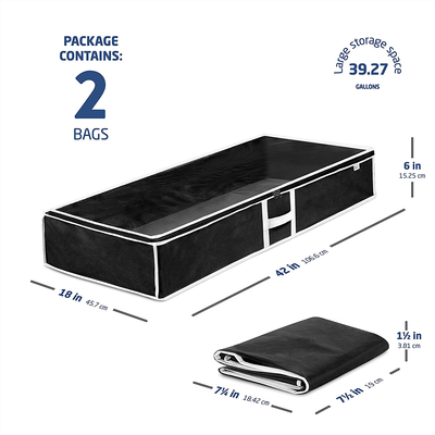ZOBER Underbed Storage Bag Organizer (2 pk) Large Capacity Box with Reinforced Strap Handles, PP Non-Woven Material, Clear Window, Store Blankets, Comforters, Linen, Bedding, Seasonal Clothing