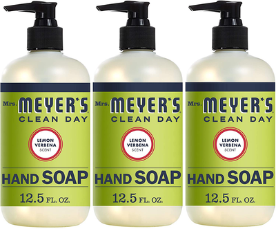 Mrs. Meyer's Clean Day Liquid Hand Soap, Cruelty Free and Biodegradable Hand Wash Formula Made with Essential Oils, Lemon Verbena Scent, 12.5 oz - Pack of 3