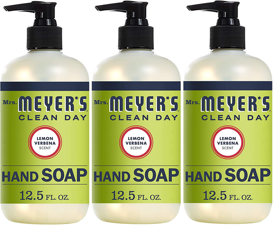 Mrs. Meyer's Clean Day Liquid Hand Soap, Cruelty Free and Biodegradable Hand Wash Formula Made with Essential Oils, Lemon Verbena Scent, 12.5 oz - Pack of 3