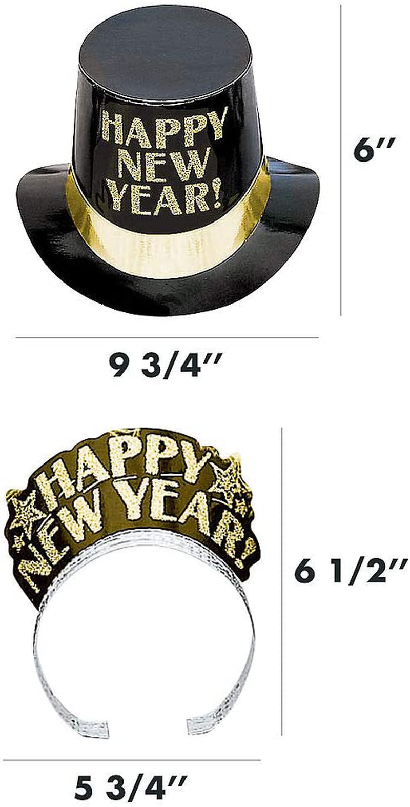 amscan Midnight Elegance Black, Gold and Silver 2022 New Year's Eve Party Decorations Supplies for 10, Includes Top Hats and Tiaras