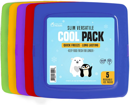 Healthy Packers Cool Pack, Slim Ice Pack for Lunch Box - Quick Freeze and Long-Lasting - Freezer Cold Packs for Cooler Bag and Lunch Boxes - Original Long-Lasting Formula (10 pack)