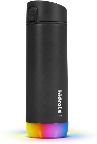 HidrateSpark STEEL Smart Water Bottle, Tracks Water Intake & Glows to Remind You to Stay Hydrated - Chug Lid