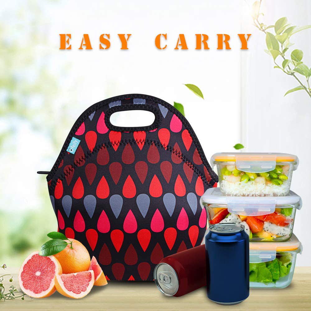 Lunch Tote, OFEILY Lunch boxes Lunch bags with Fine Neoprene Material Waterproof Picnic Lunch Bag Mom Bag (Beige&Dot)