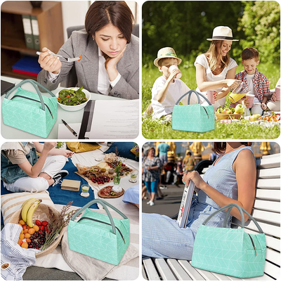 Cute Lunch Bags for Women Reusable Insulated Lunch Box With Large Capacity Waterproof Cooler Tote Bag for Work Picnic Travel, Pink Strip