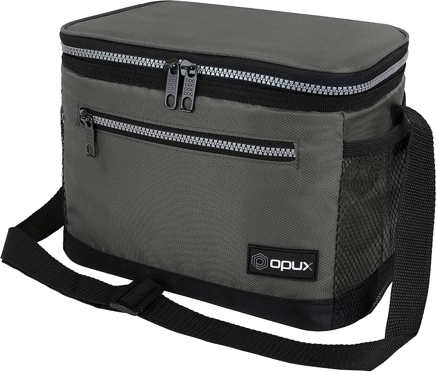 OPUX Insulated Lunch Box for Men Women, Leakproof Thermal Lunch Bag for Work, Reusable Lunch Cooler Tote, Soft School Lunch Pail for Kids with Shoulder Strap, Pockets, 14 Cans, 8L, Grey